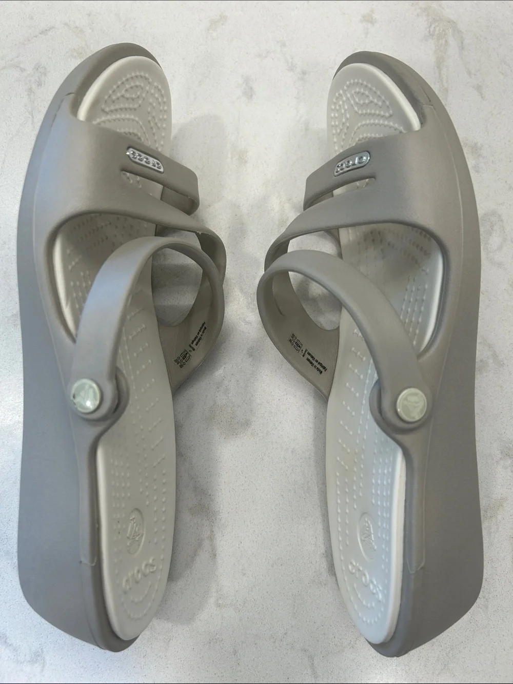 Crocs Patricia Wedge Sandals Grey / White Womens 7